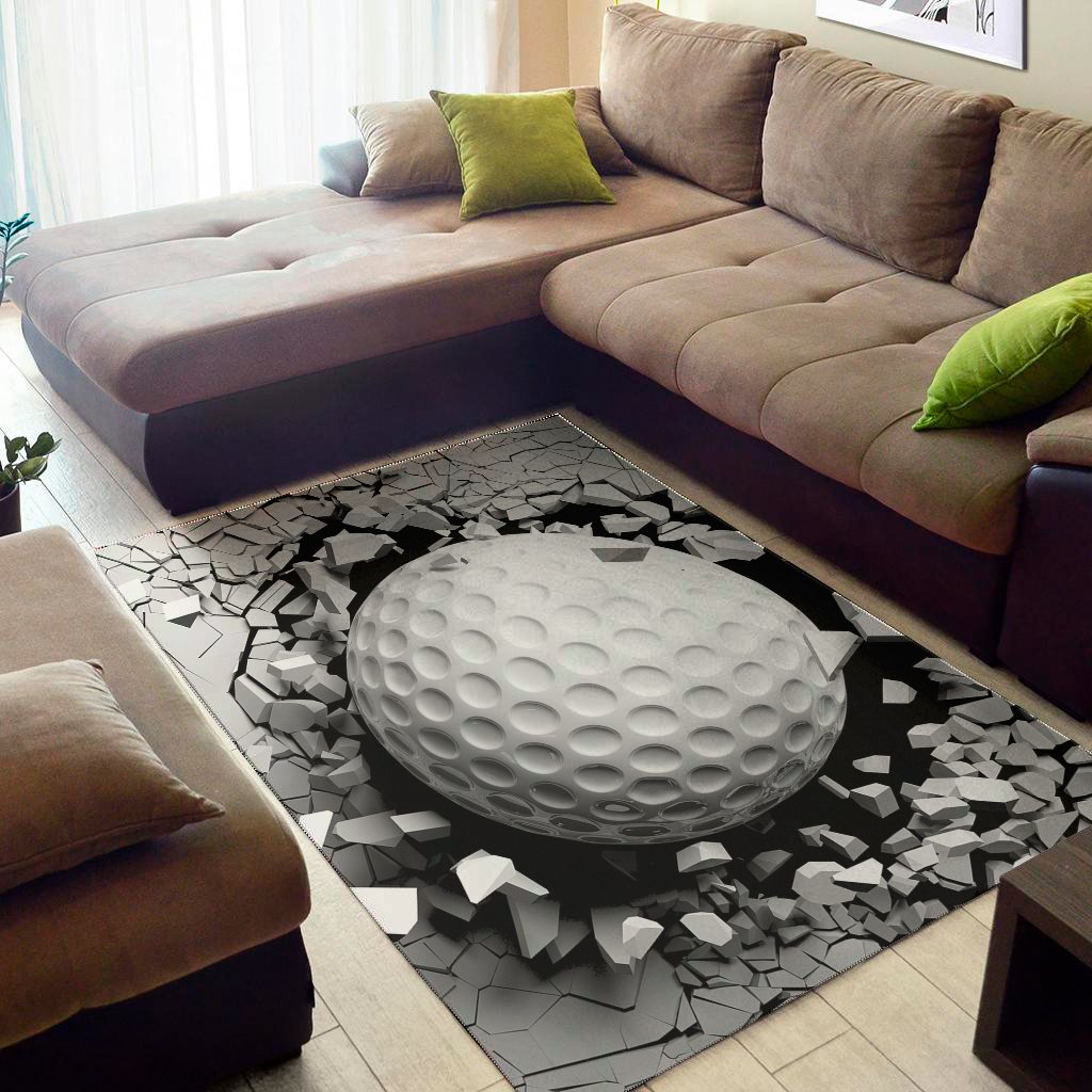 Golf Ball Breaking Wall Print Area Rug Floor Decor