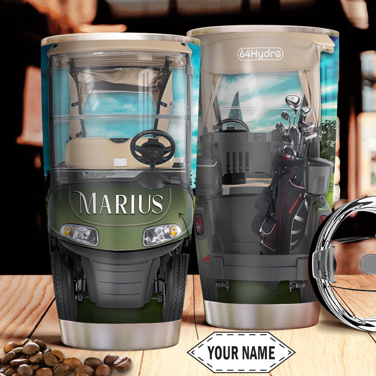 Golf Car Personalized Stainless Steel Tumbler