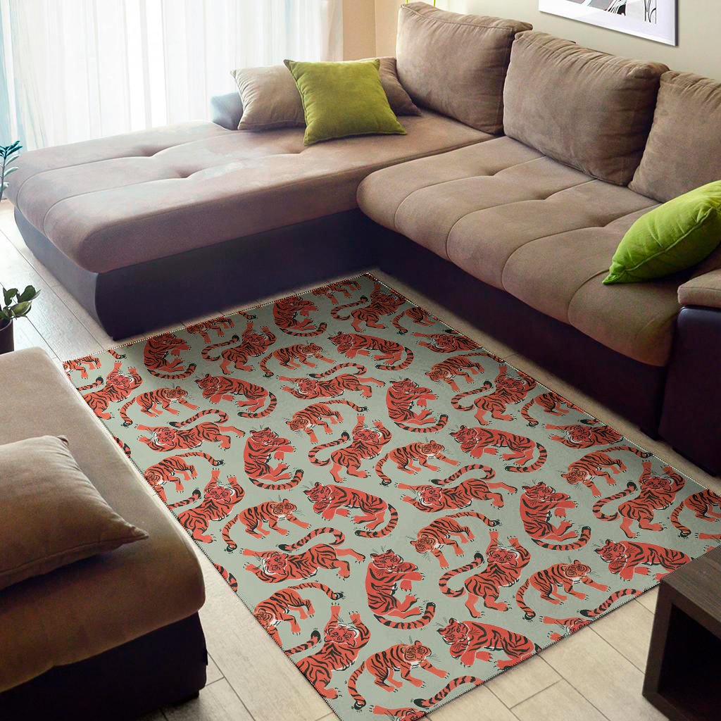 Gouache Tiger Pattern Print Area Rug Floor Decor