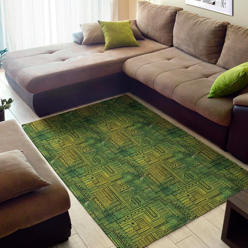 Green And Black African Ethnic Print Area Rug Floor Decor
