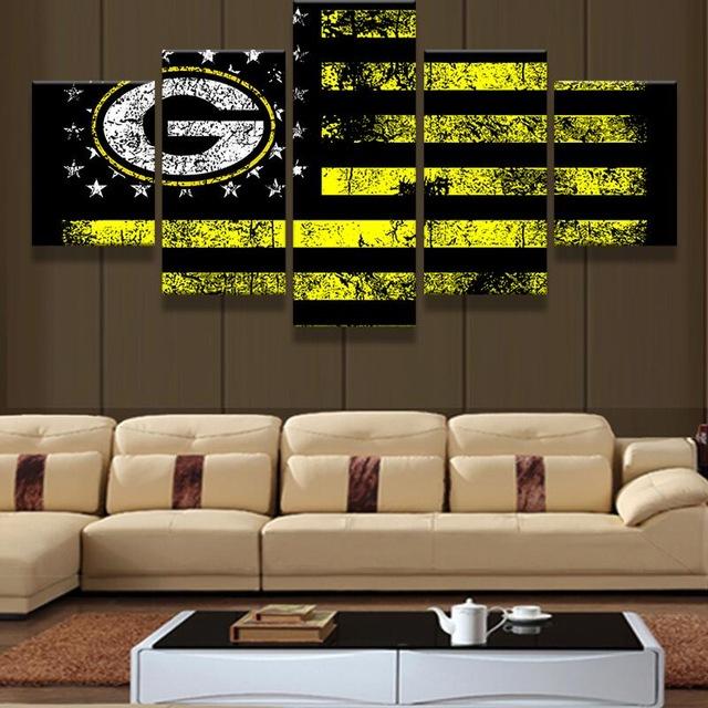 Green Bay Packers American Flag 1 - Abstract 5 Panel Canvas Art Wall Decor