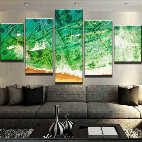 Green Ocean - Abstract 5 Panel Canvas Art Wall Decor