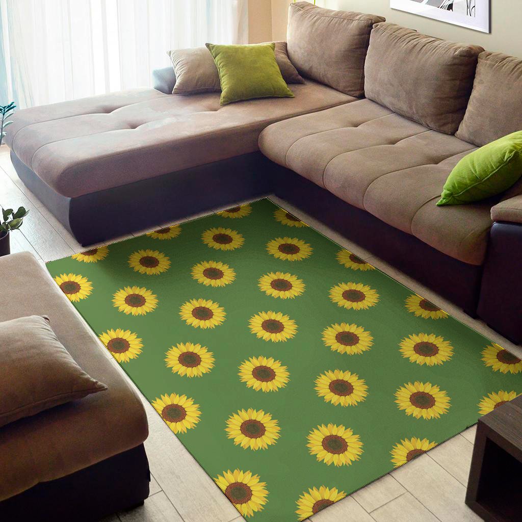 Green Sunflower Pattern Print Area Rug Floor Decor