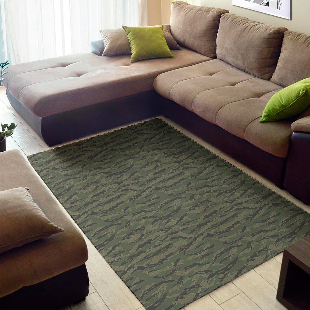 Green Tiger Stripe Camouflage Print Area Rug Floor Decor