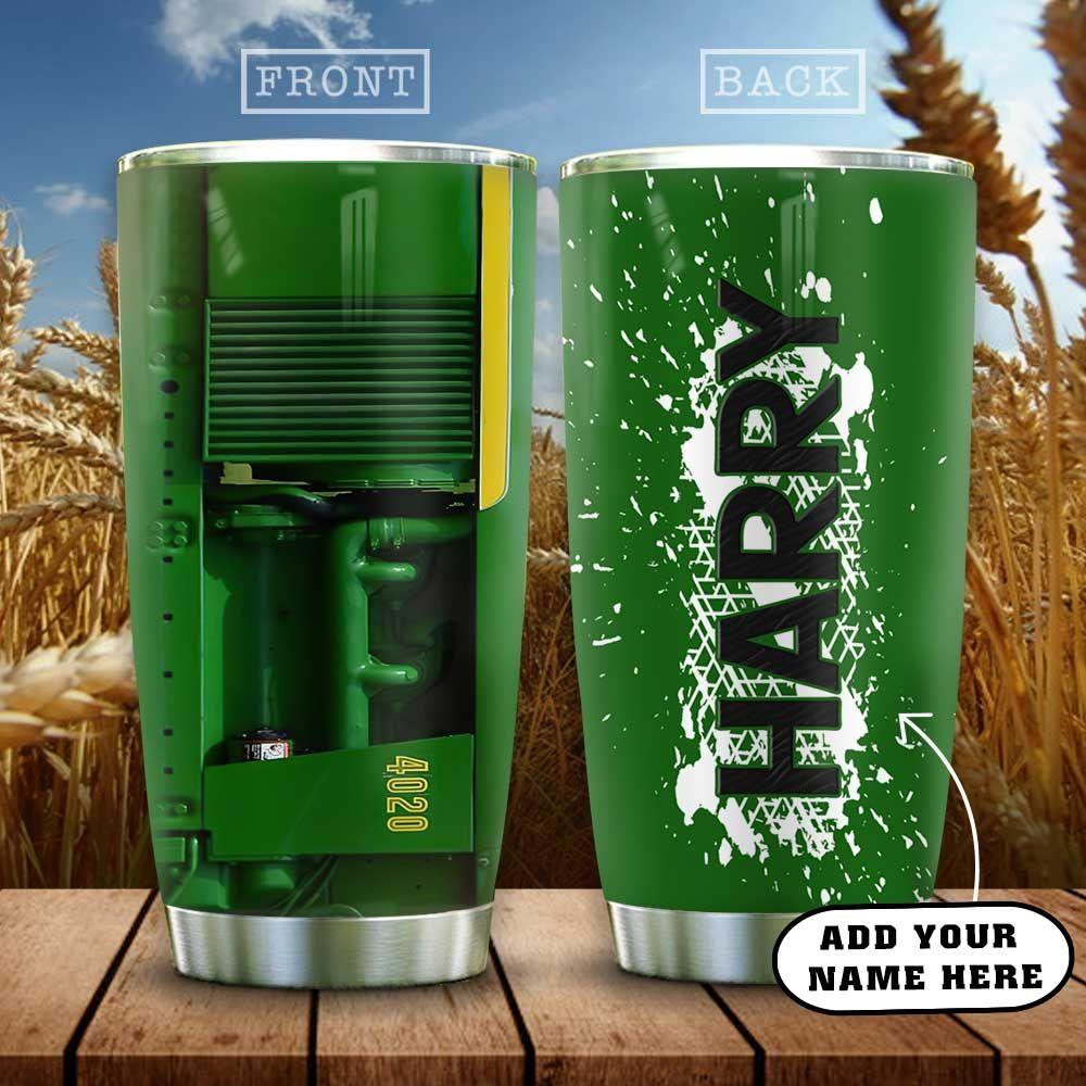 Green Tractor Farmer Personalized Stainless Steel Tumbler