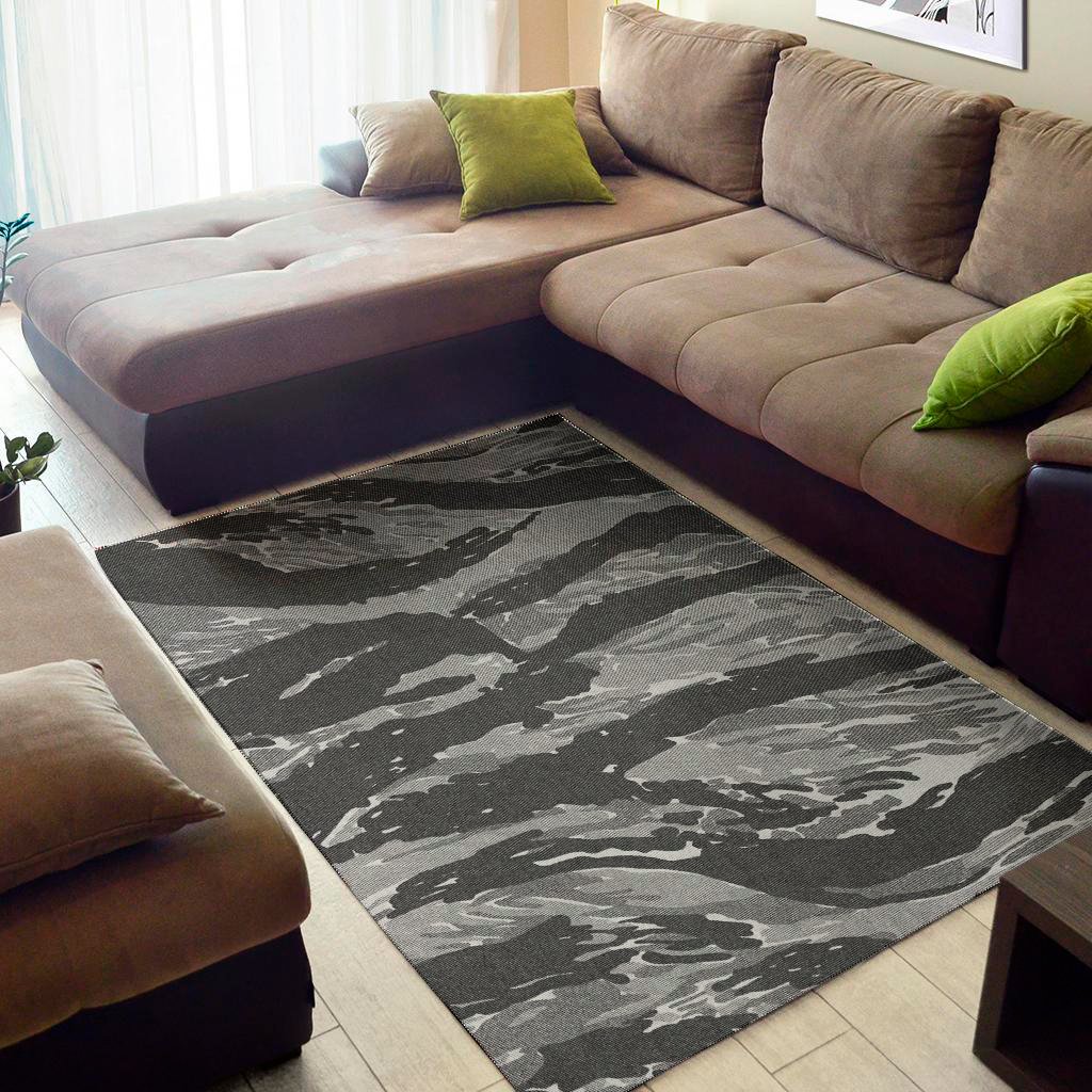 Grey Tiger Stripe Camouflage Print Area Rug Floor Decor