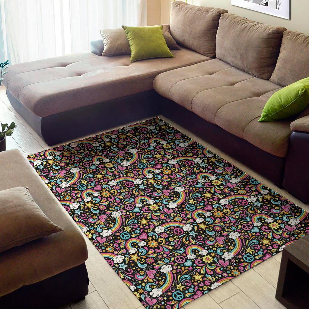 Groovy Hippie Peace Pattern Print Area Rug Floor Decor