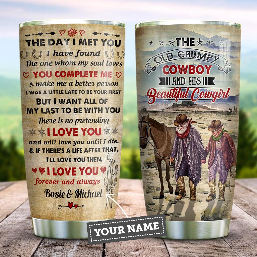 Grumpy Cowboy And His Beautiful Cowgirl Personalized Stainless Steel Tumbler