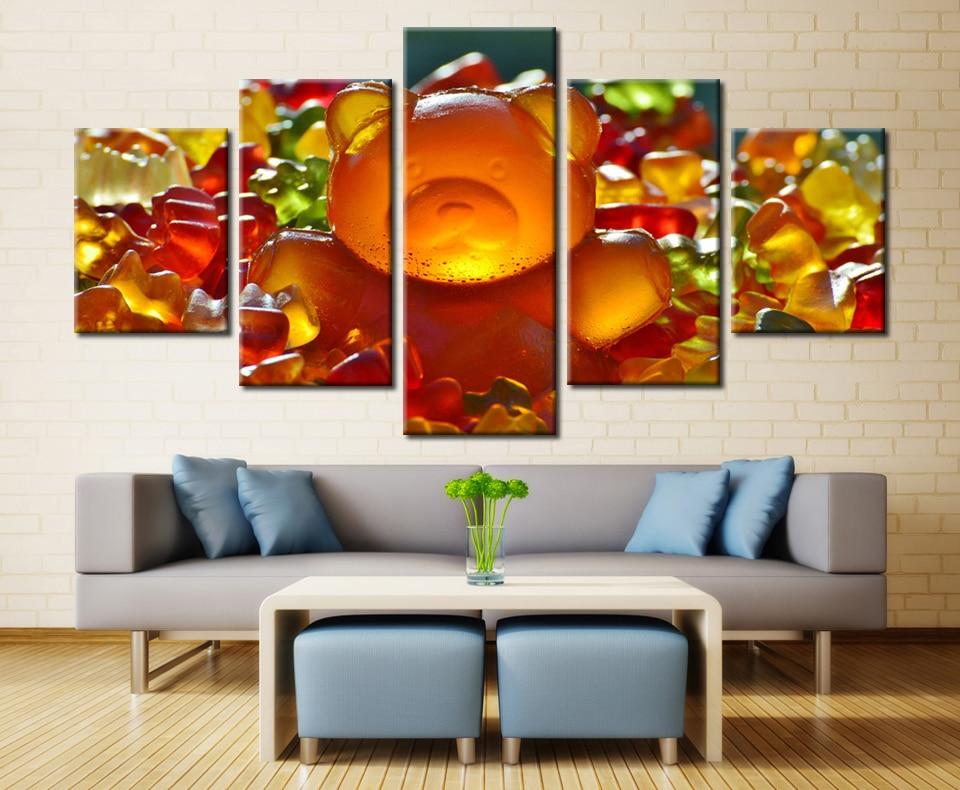 Gummy Bear Sweet Candies Colorful Marmalade - Abstract 5 Panel Canvas Art Wall Decor