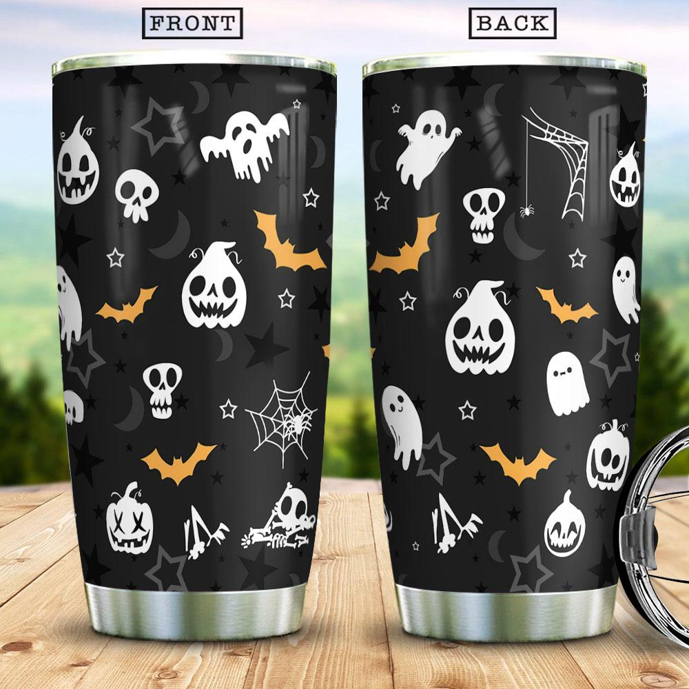 Halloween Pattern Witch Black Cat Scary Cat Boo Ghost Scary Pumpkin Trick Or Treat Halloween Stainless Steel Tumbler