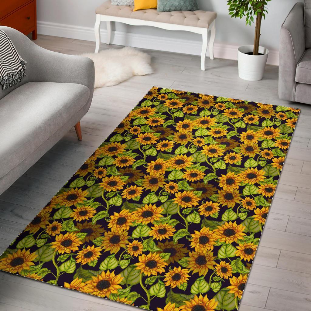 Hand Drawn Sunflower Pattern Print Area Rug Floor Decor