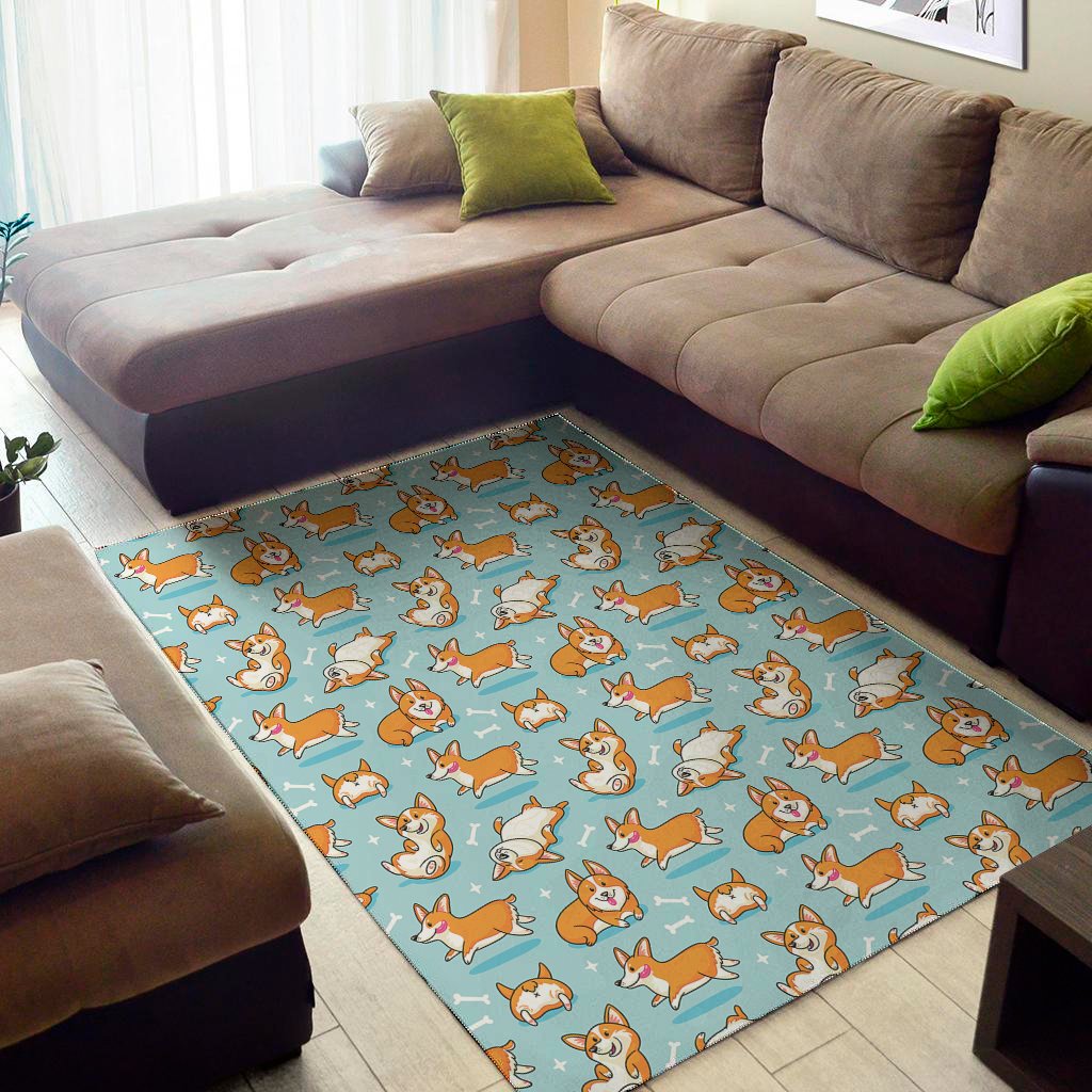 Happy Corgi Pattern Print Area Rug Floor Decor