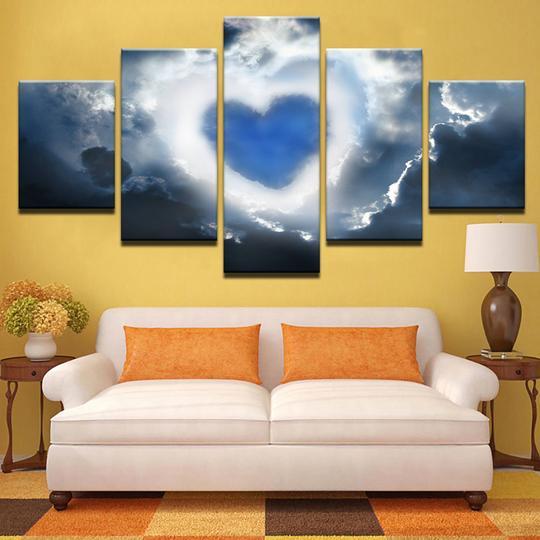 Heart In The Clouds - Abstract 5 Panel Canvas Art Wall Decor