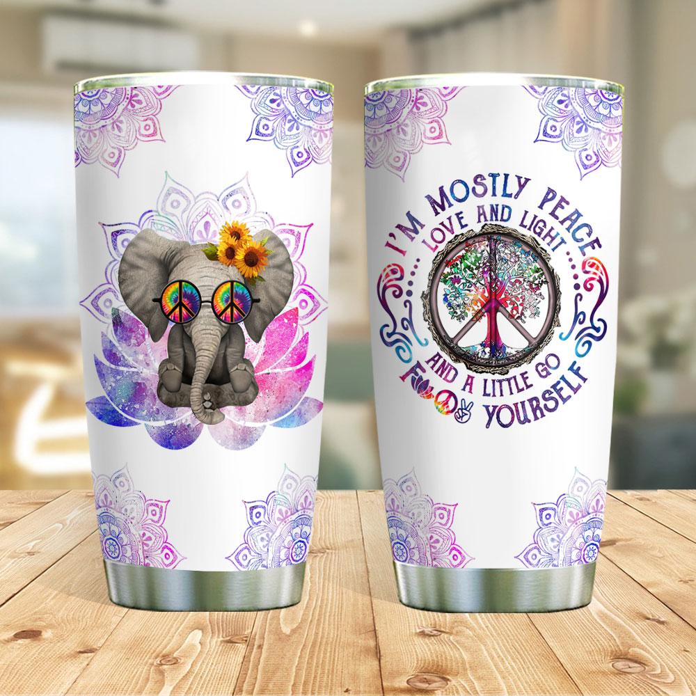 Hippie Elephant Mostly Peace Love Light Stainless Steel Tumbler