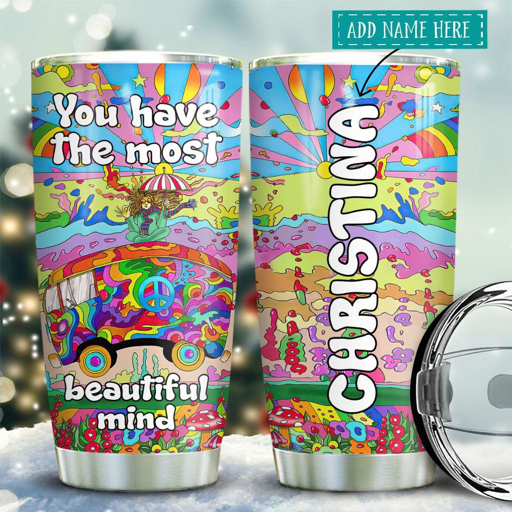 Hippie Rainbow Personalized Stainless Steel Tumbler