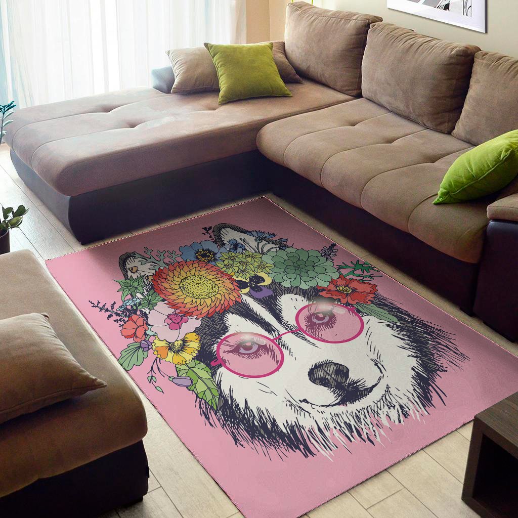Hippie Siberian Husky Print Area Rug Floor Decor