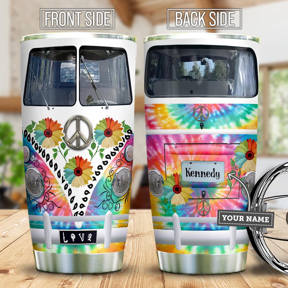 Hippie Van Tie Dye Pattern Peace Hippie Tumbler Campervan Hippie Gift Personalized Stainless Steel Tumbler