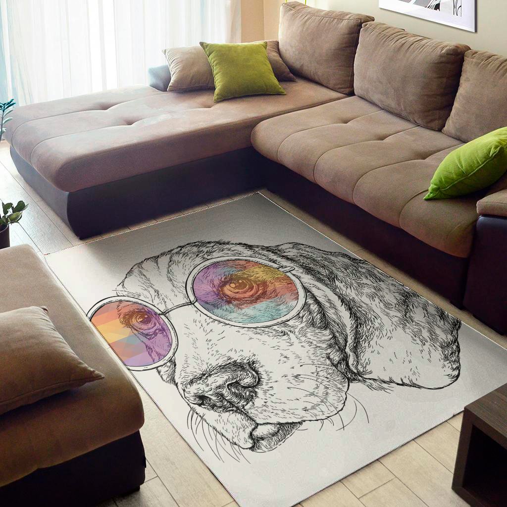 Hipster Beagle With Glasses Print Area Rug Floor Decor