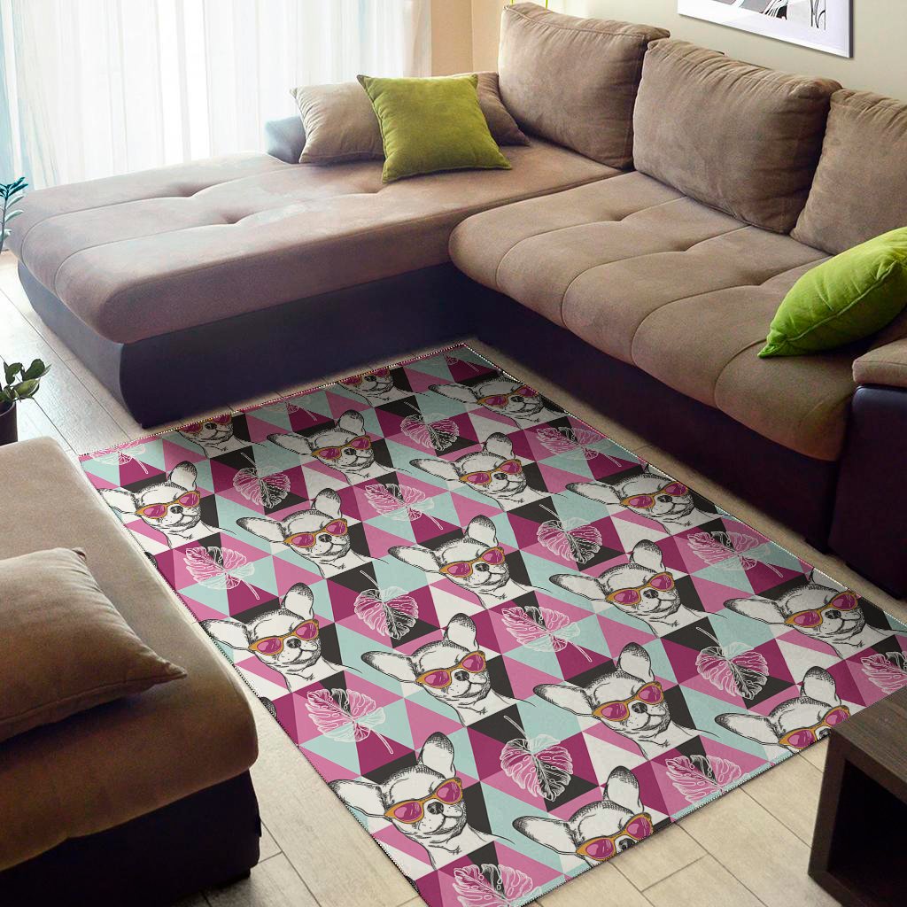 Hipster Chihuahua Pattern Print Area Rug Floor Decor