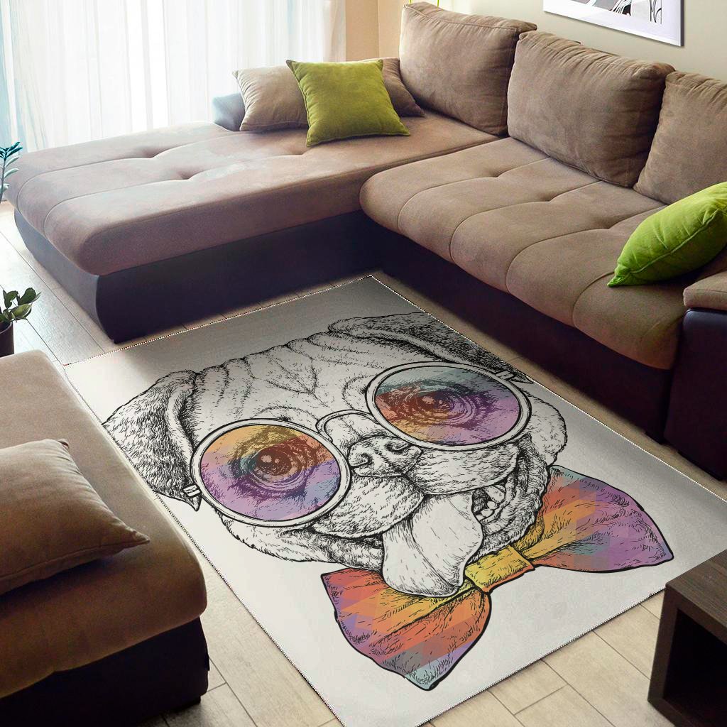 Hipster Pug Print Area Rug Floor Decor