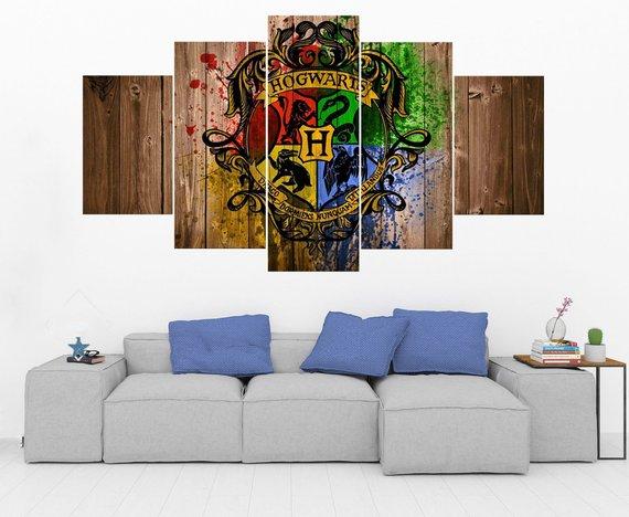 Hogwarts Crest - Abstract Harry Potter - Movie 5 Panel Canvas Art Wall Decor