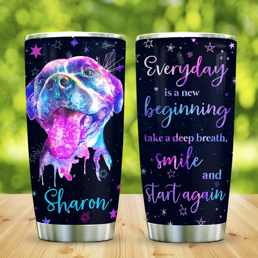 Hologram Happy Pitbull Personalized Stainless Steel Tumbler