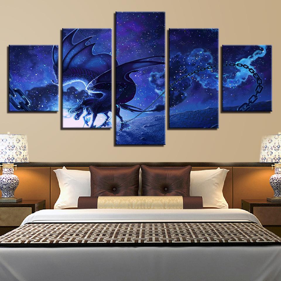 Horse And It Wings Starry Sky - Abstract 5 Panel Canvas Art Wall Decor