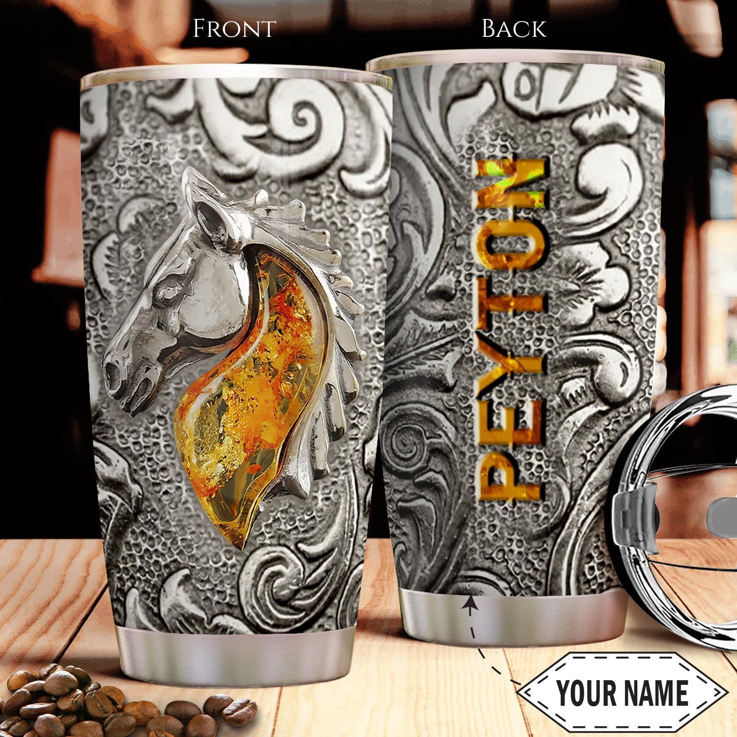 Horse Silver Personalized Stainless Steel Tumbler