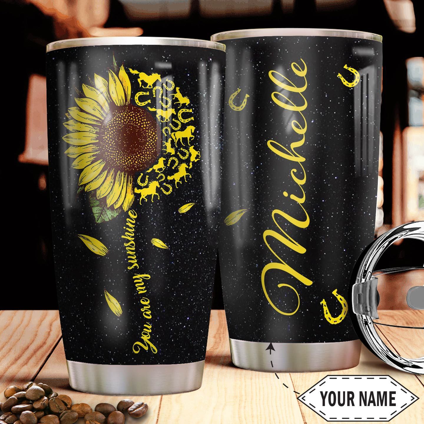 Horse Sunflower Personalized Stainless Steel Tumbler