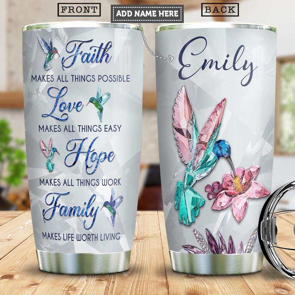 Hummingbird Crystal Style Personalized Stainless Steel Tumbler