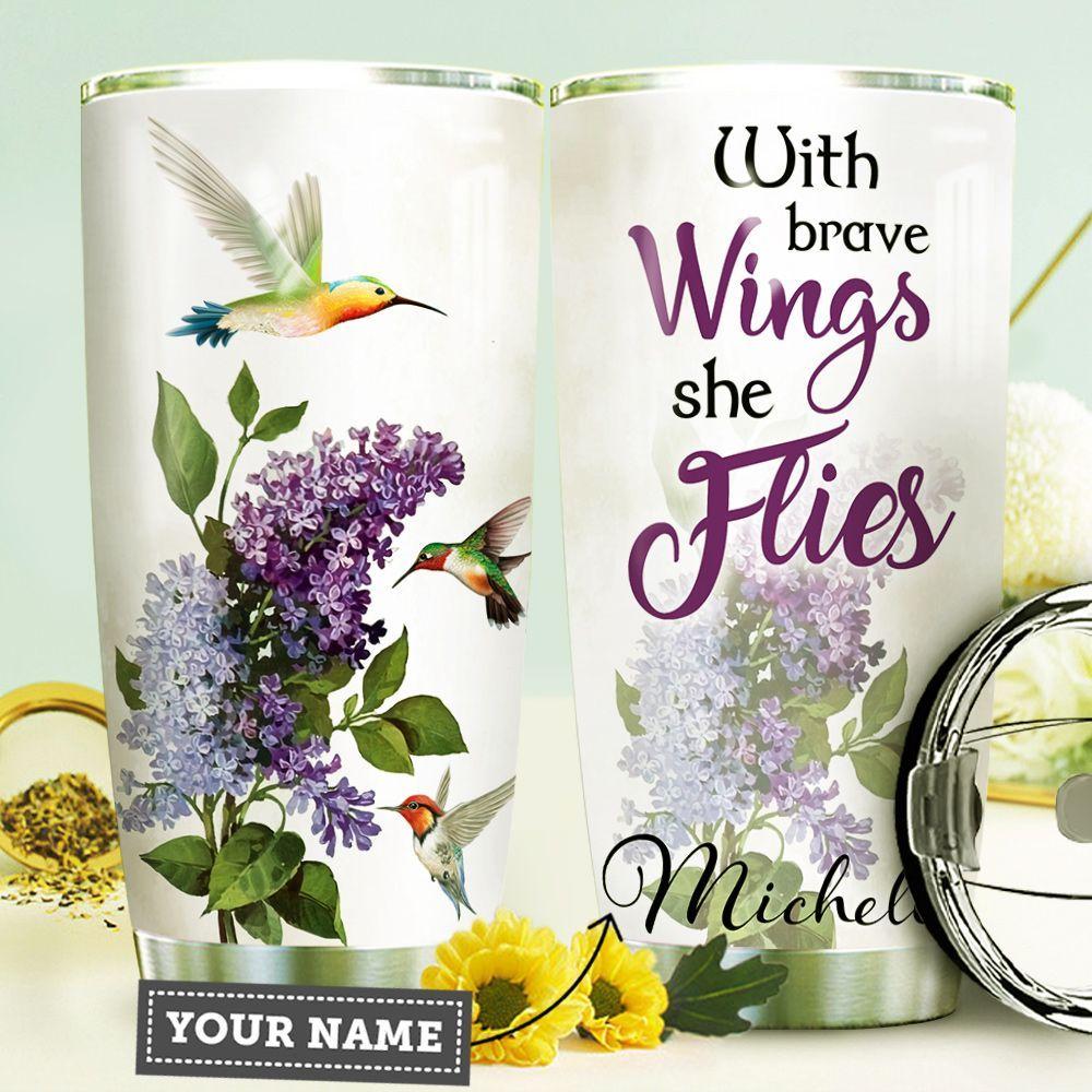 Hummingbird Purple Lilacs Personalized Stainless Steel Tumbler