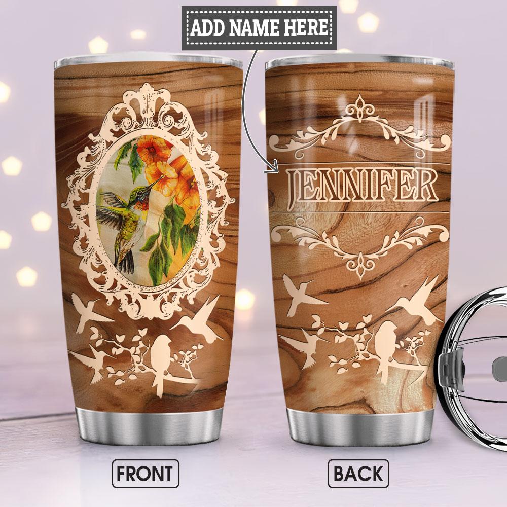 Hummingbird Wood Style Personalized Stainless Steel Tumbler