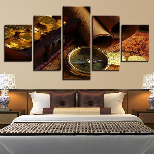 Hunting For Treasure Pirate Compass - Abstract 5 Panel Canvas Art Wall Decor