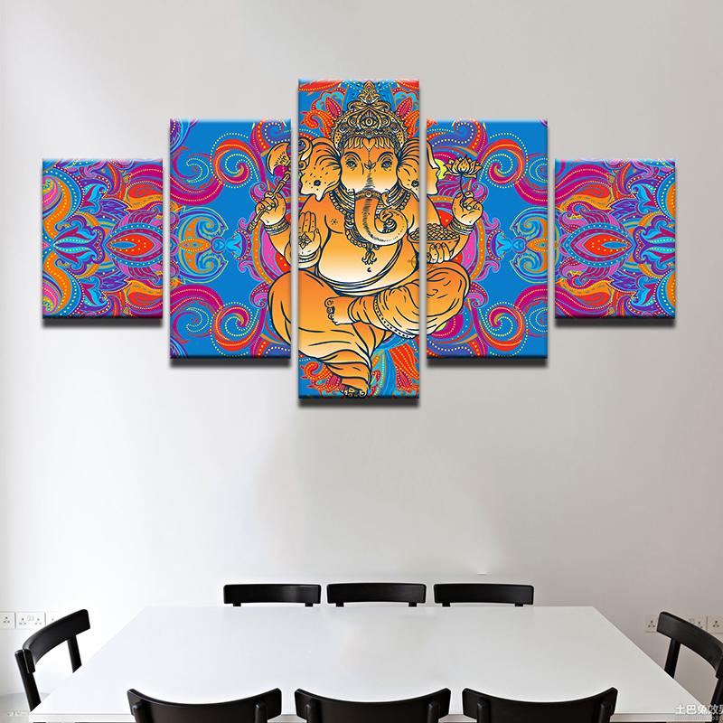 India God Ganesha - Abstract 5 Panel Canvas Art Wall Decor