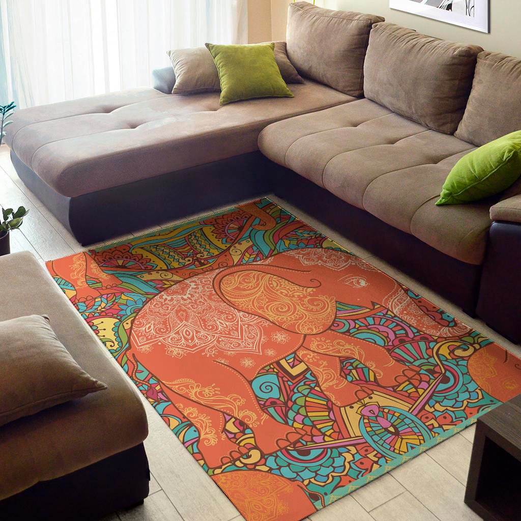 Indian Boho Hippie Elephant Print Area Rug Floor Decor