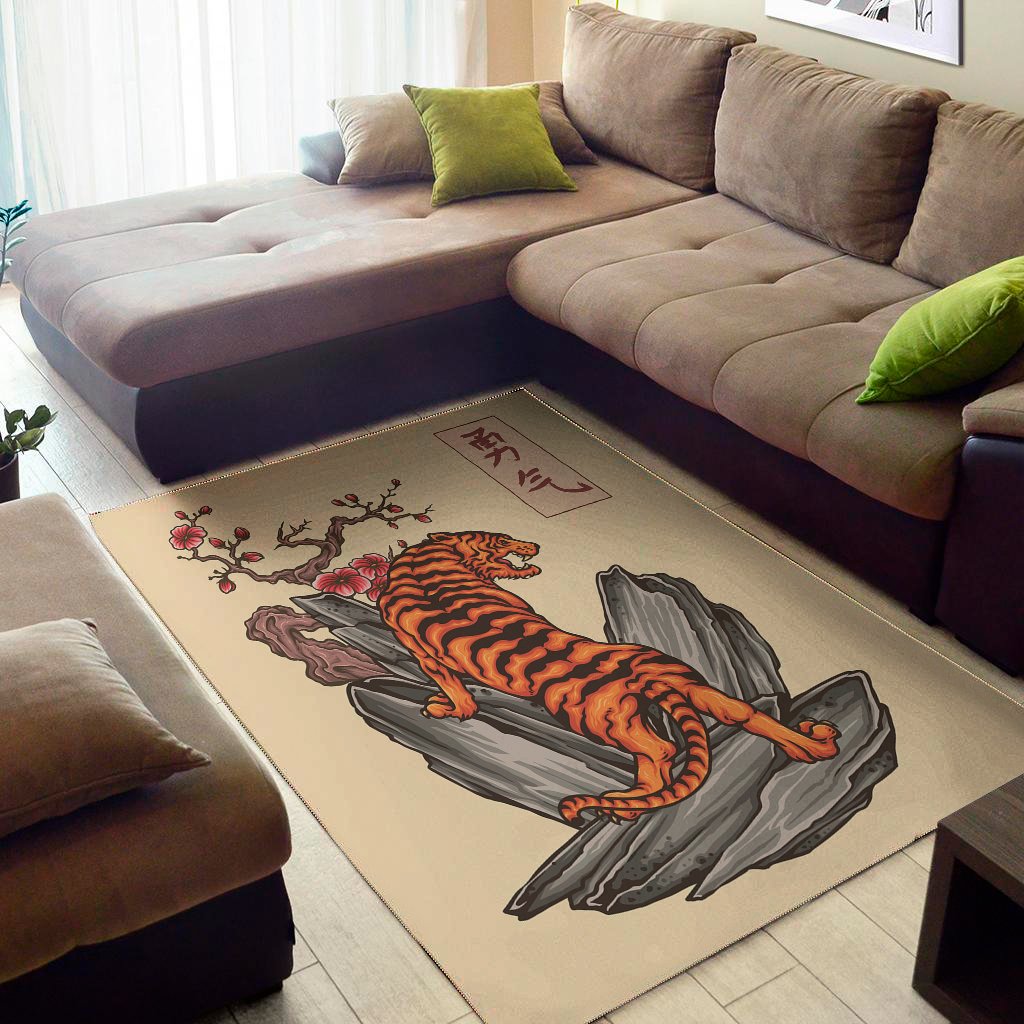 Japanese Tiger Tattoo Print Area Rug Floor Decor