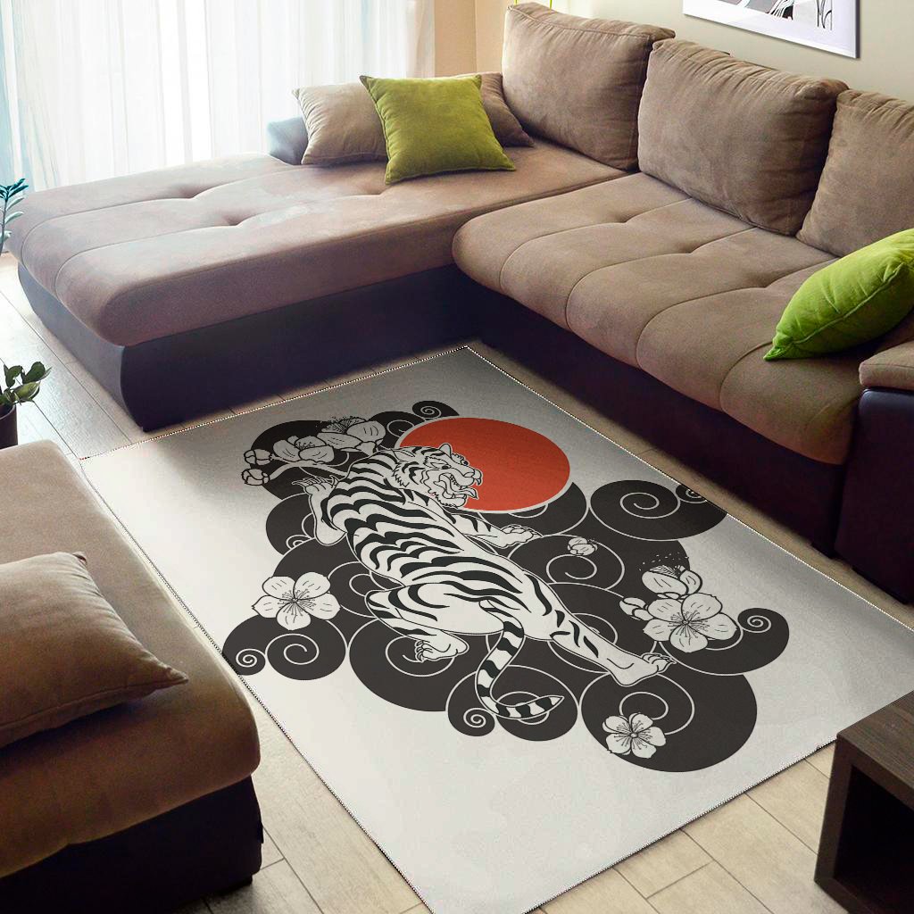 Japanese White Tiger Tattoo Print Area Rug Floor Decor