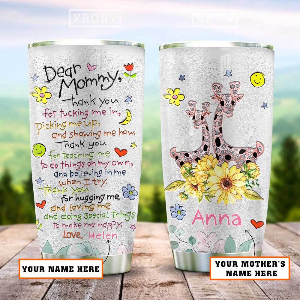 Jewelry Style Giraffe Loving Mommy Personalized Stainless Steel Tumbler