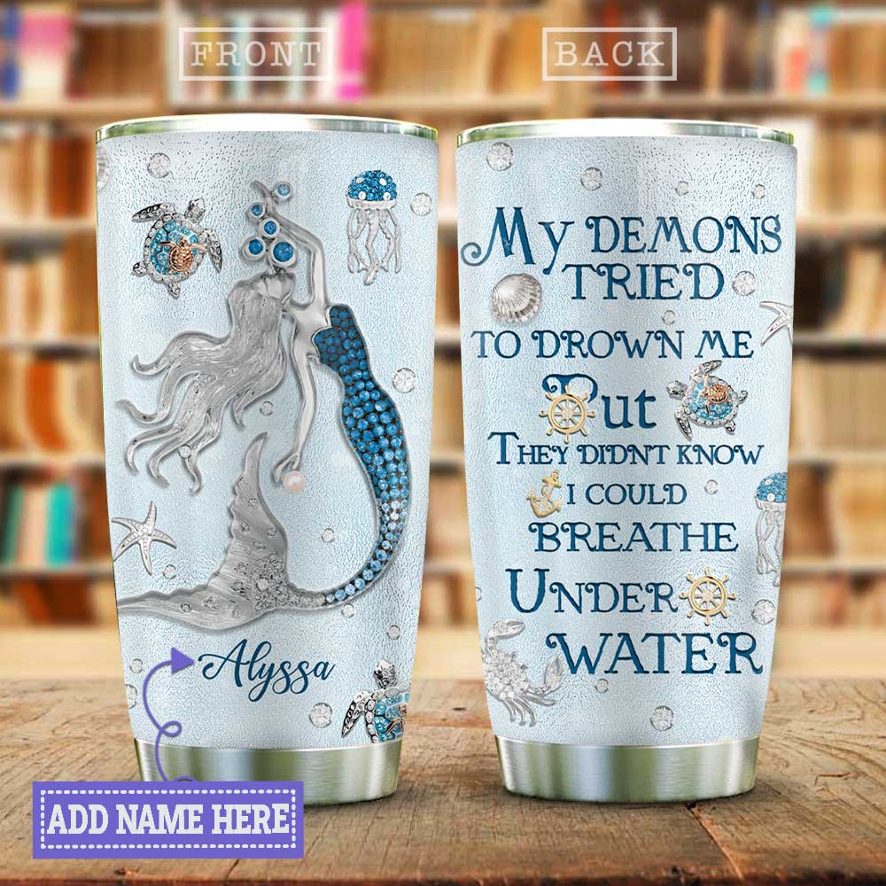Jewelry Style Mermaid Under Water Personalized Stainless Steel Tumbler