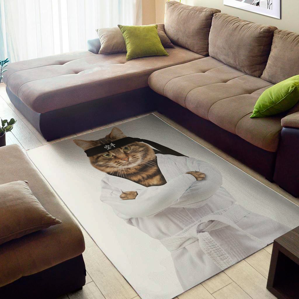 Karate Cat Print Area Rug Floor Decor