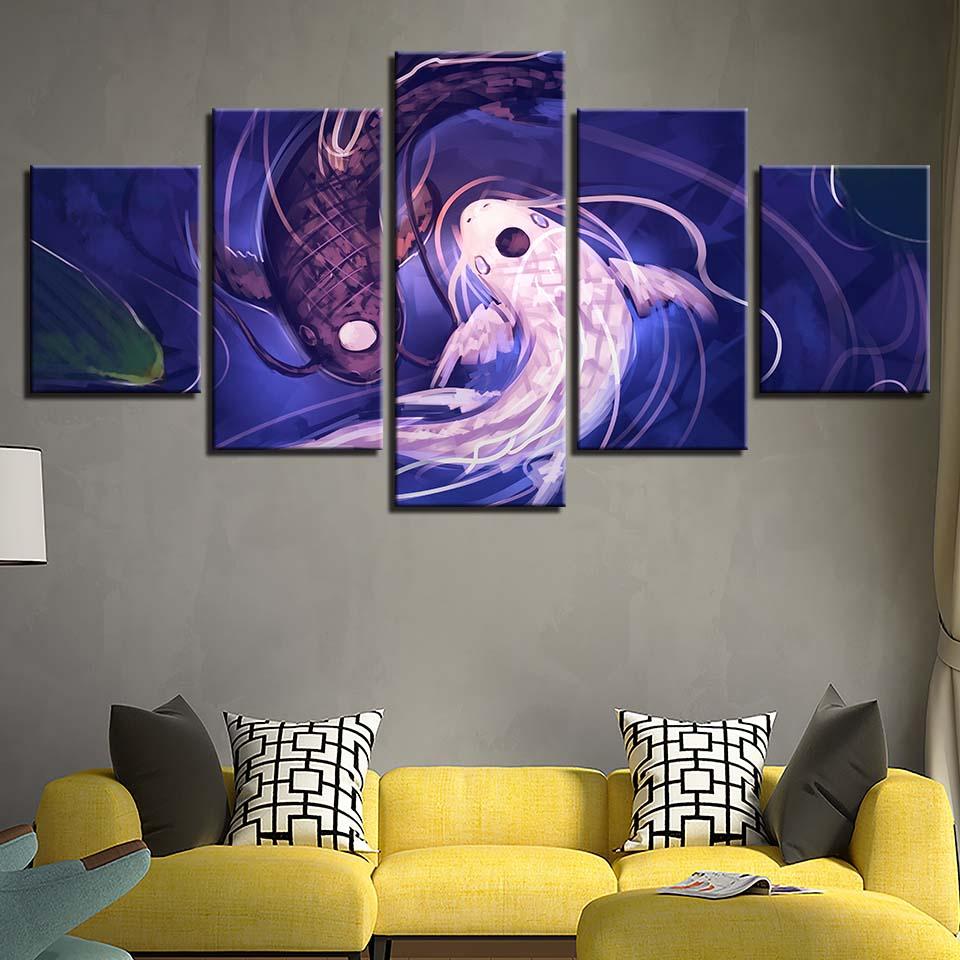 Koi Yin Yang Fish Avatar - Abstract 5 Panel Canvas Art Wall Decor