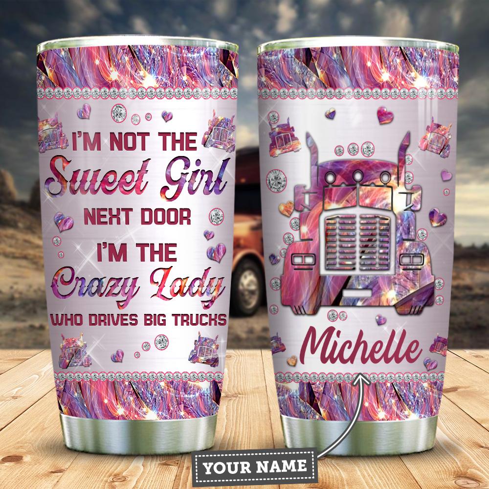 Lady Trucker Pink Metal Style Personalized Stainless Steel Tumbler