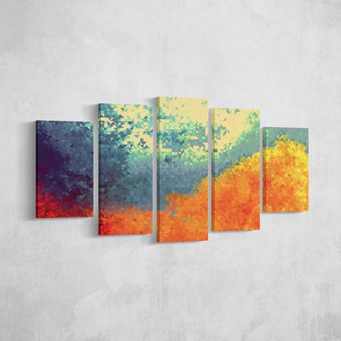 Leaves In The Woods - Abstract 5 Panel Canvas Art Wall Decor