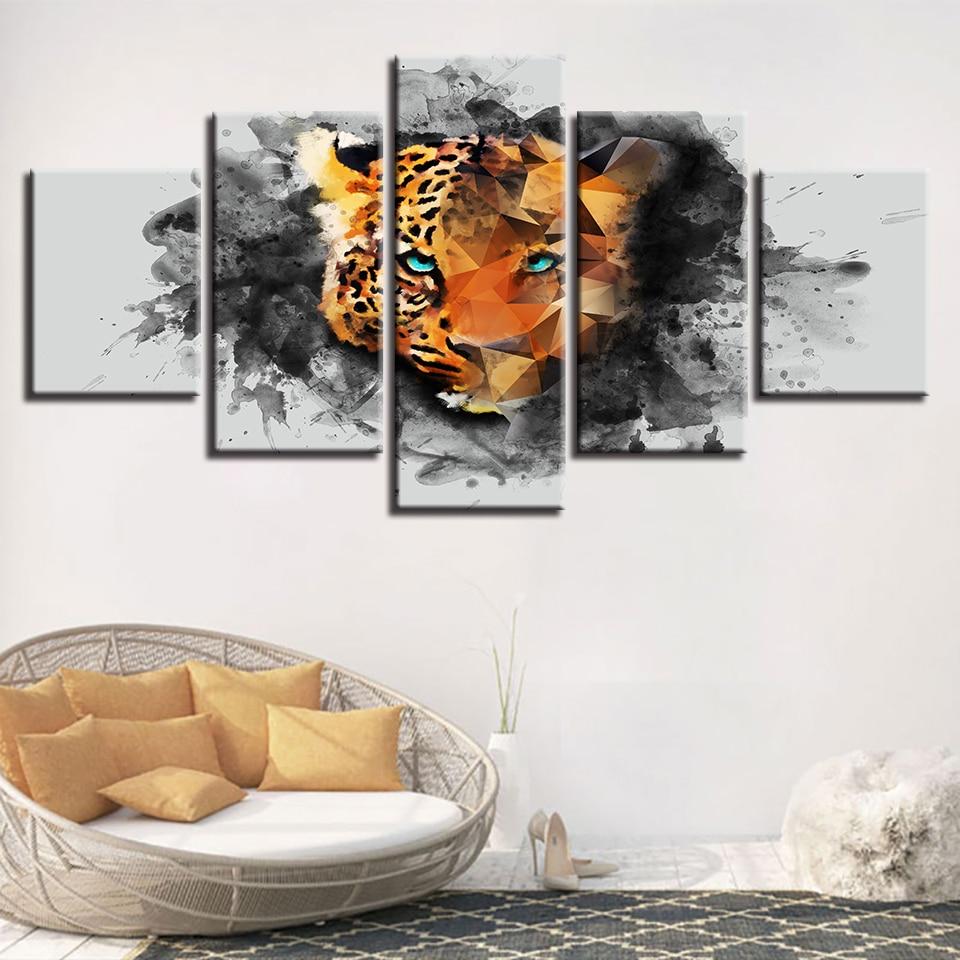 Leopard Tiger 01 - Abstract 5 Panel Canvas Art Wall Decor