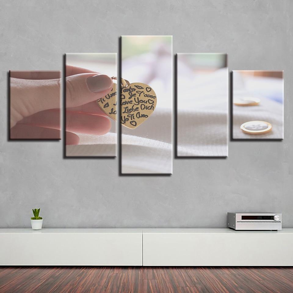 Letters Heart-Shaped - Abstract 5 Panel Canvas Art Wall Decor