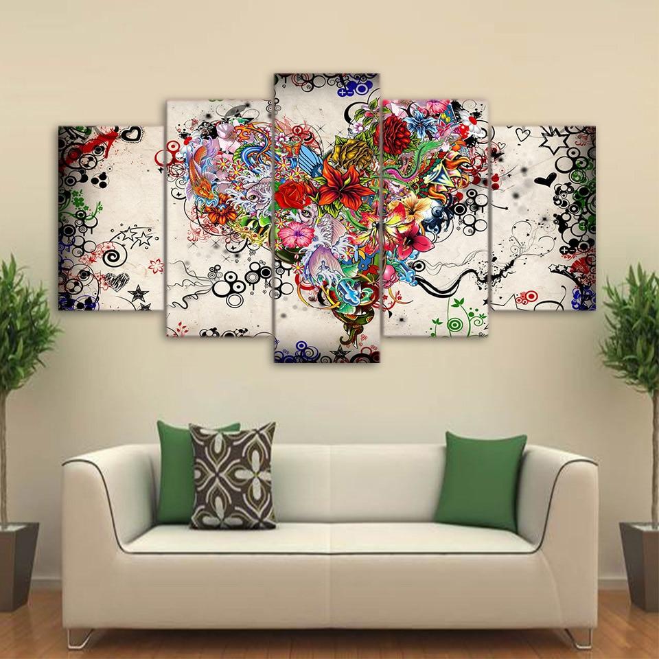 Love floral patterns - Abstract 5 Panel Canvas Art Wall Decor