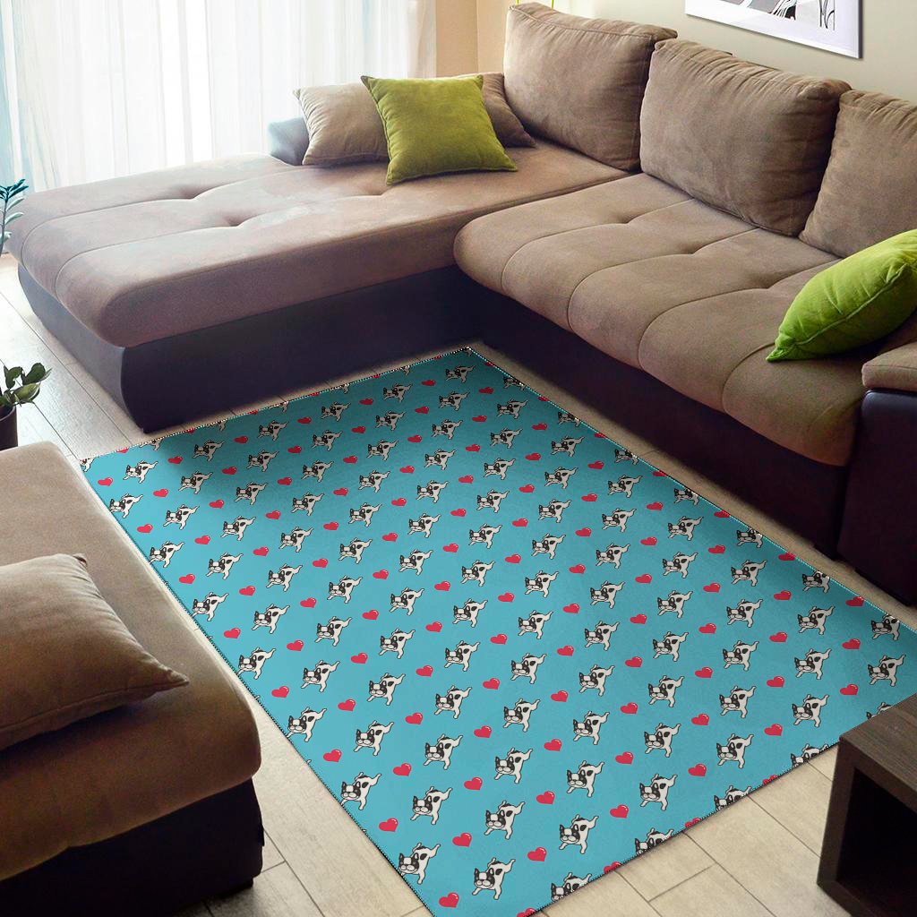 Love French Bulldog Pattern Print Area Rug Floor Decor
