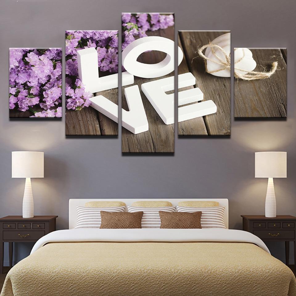 Love Letters With Flower - Abstract 5 Panel Canvas Art Wall Decor