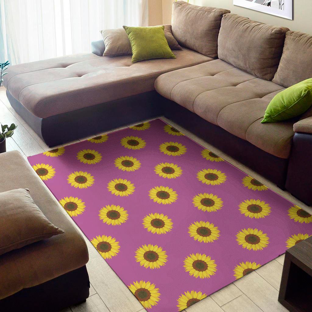Magenta Pink Sunflower Pattern Print Area Rug Floor Decor