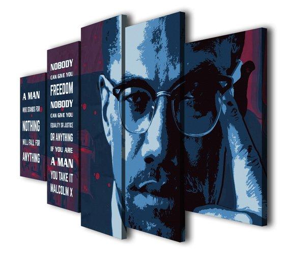 Malcolm X A Man Who Stand For Nothing Quotes - Abstract 5 Panel Canvas Art Wall Decor